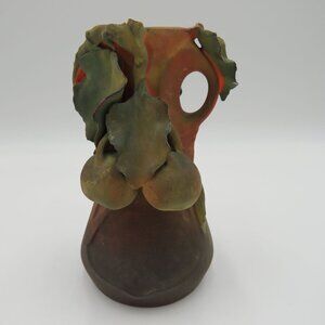 Royal Dux Vase Antique Art Nouveau Style 5.5" Ceramic Leaf Fruit Austria FLAW